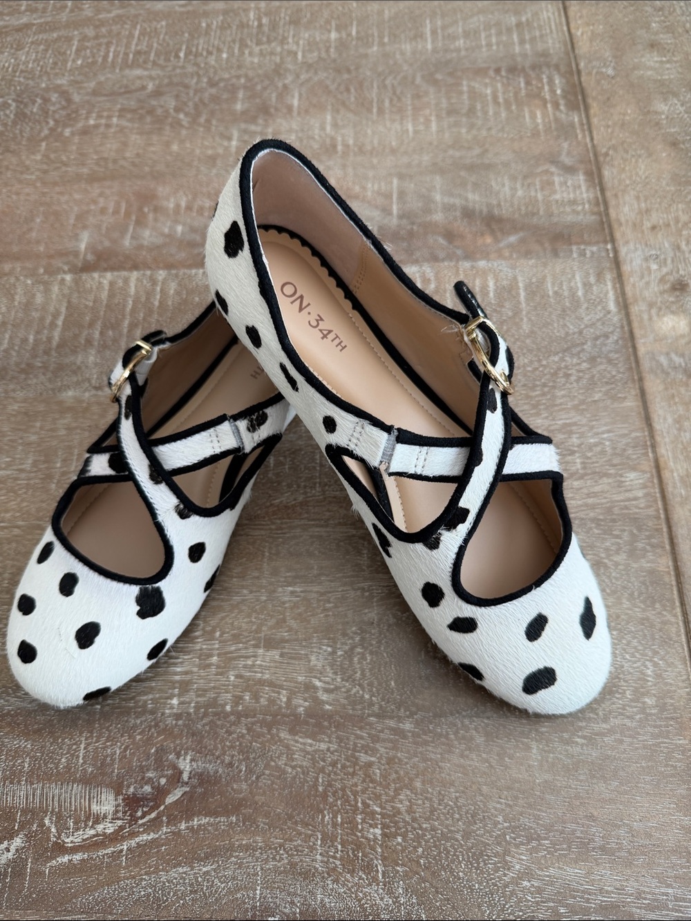 NWOT ON 34TH Dalmatian Print Mary Jane Flats - Black & White